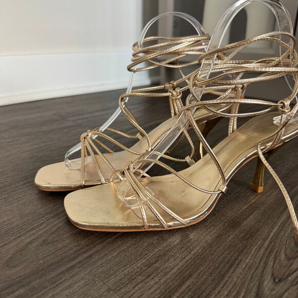 Reformation Gemma Lace Up Sandals NEW Gold Foil Metallic Leather Tie Heels 8 - Picture 4 of 9